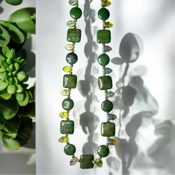 Green Spiderweb Turquoise & Peridot Stone Necklace